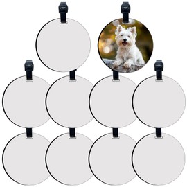 9 pcs Sublimation Blanks Luggage Tag Round Bulk MDF with Belt White Sublimation Blank Products Travel Bag Name ID Card Luggage Tags with Double-Sided Keychains Sublimation Bag Tags