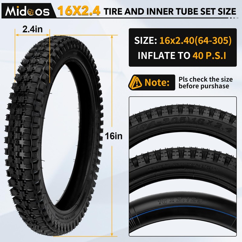 16x2.4 Bike Tire Replacement for Razor MX650 MX500 SX500 Mcgrath