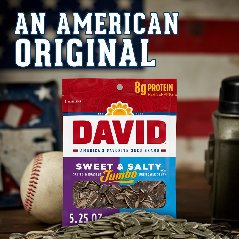 DAVID Roasted and Salted Sweet and Salty Jumbo Sunflower Seeds,