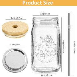 Icesip 32oz Glass Mason Cup with Bamboo Lids, 2Pack Wide Mouth Mason Jars, Boba Cups with Lids and Straw, for Iced Coffee Juice Milkshake Tea