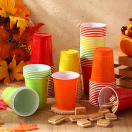 SiliFine 48 Pcs 12 oz Fall Party Cups, Autumn Plastic Disposable Cup Bulk Assorted Neon Beverage Containers for Thanksgiving Birthday Wedding Party Drinking