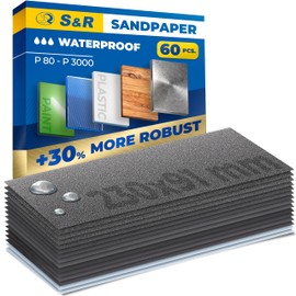 S&R Sandpaper, Waterproof Abrasive Paper Assortment for Wet and Dry Usage, 60 PCS, 15 grain sizes from P80 to P3000