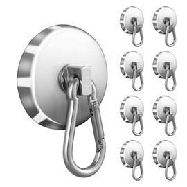 Kspowwin Super Strong Magnetic Hook with Carabiner, Removable, Super Strong, Vertical Load Capacity: 59.7 lbs (27 kg), Diameter 1.3 inches (32 mm), Strong Magnet, For Kitchen/Office/Work, Bathroom, Outdoor, Wall Hanging (Diameter 3.2 (8 Pieces)