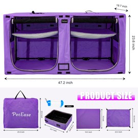 PETEASE Portable Double Dog Crate,Twin Compartment Cat Show House Condo,Pet Travel Carrier Cages with Litter Box Water Bottle Mat and hamock,Two Room Cat Enclosure Playpen