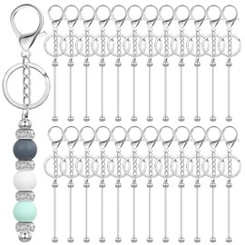 Vyrtexhos 24 Pcs Silver Beadable Keychain Bars Bulk - Metal Blank Keychain Strips for DIY Crafts, Jewelry Making & Bracelet Accessories, Ideal Gifts for Women & Men