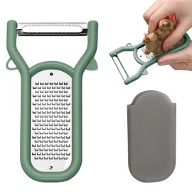 Doyime Multifunction Peeler Julienne Peeler 2 in 1 T-Shape, 2 Blades, Rust Free, Ultra Fine, Ergonomic Handle, Protective Case Included, No Metal Taste, Small, Lightweight, Easy to Clean, Dishwasher