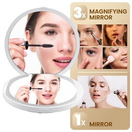 VELMADE Portable Handheld Makeup Pocket Compact Mirror for Purses with Touch Dimming, USB Rechargeable 1X/3X Magnification Lighted Makeup Mirror