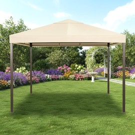 Garden Winds Reinforced Universal 10' x 10' Single Tiered Gazebo Replacement Canopy Top Cover - Classic Sand, Riplock 350