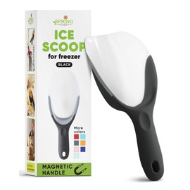 Spring Chef Magnetic Ice Scoop for Freezer - BPA-Free Flexi-Plastic Popcorn Scoop with Soft Grip Handle - Dishwasher Safe Ice Scooper - Kitchen Food Scooper for Flour, Grains, Candy, Pet Food - Black