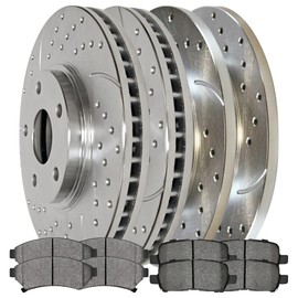 AutoShack Front and Rear Drilled and Slotted Brake Rotors Silver and Ceramic Pads Kit Set Replacement for 2005-2009 Buick LaCrosse Allure 2005-2008 Pontiac Grand Prix 3.6L 3.8L V6 FWD BRKPKG039403