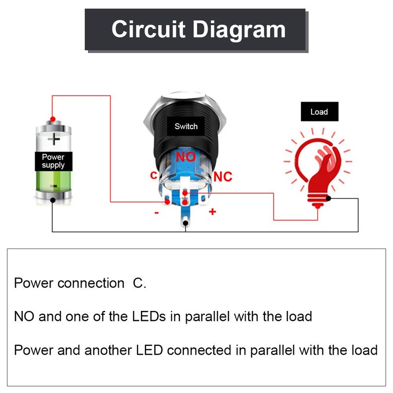 Keenso LED Push Button, 19 mm 12 V-24 V Metal