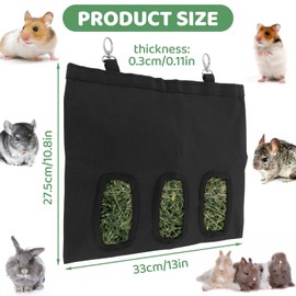 4Pcs Rabbit Hay Feeder Bag, 3 Hole Hay Bag for Rabbits, Guinea Pig Feeder, Small Animal Hanging Rabbits Bunny Chinchillas Hamsters and Other Small Pets (Black)