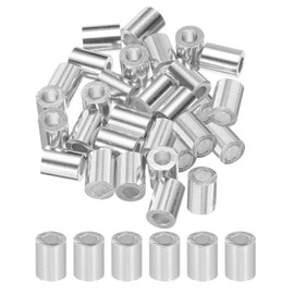 sourcing map 1/8" 3mm Aluminum Crimping Loop Sleeve Single Round Ferrule for Wire Rope Cable Line End, Silver 25pcs
