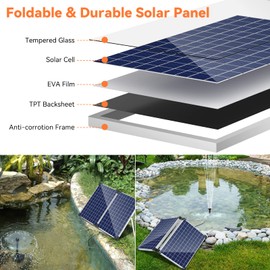 POPOSOAP Solar Fountain Pump Outdoor, 35W Solar Powered Water Pond Pump with 480GPH Adjustable Flow Rate for Garden Pond Fish Waterfall Hydroponics Pool