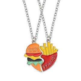 BFF Necklaces for 2 Girls Boys Friendship Gifts for Friends Sisters Besties Matching Hamburger French Fries Best Friend Necklace Funny Birthday Christmas Graduation Gifts for Teens
