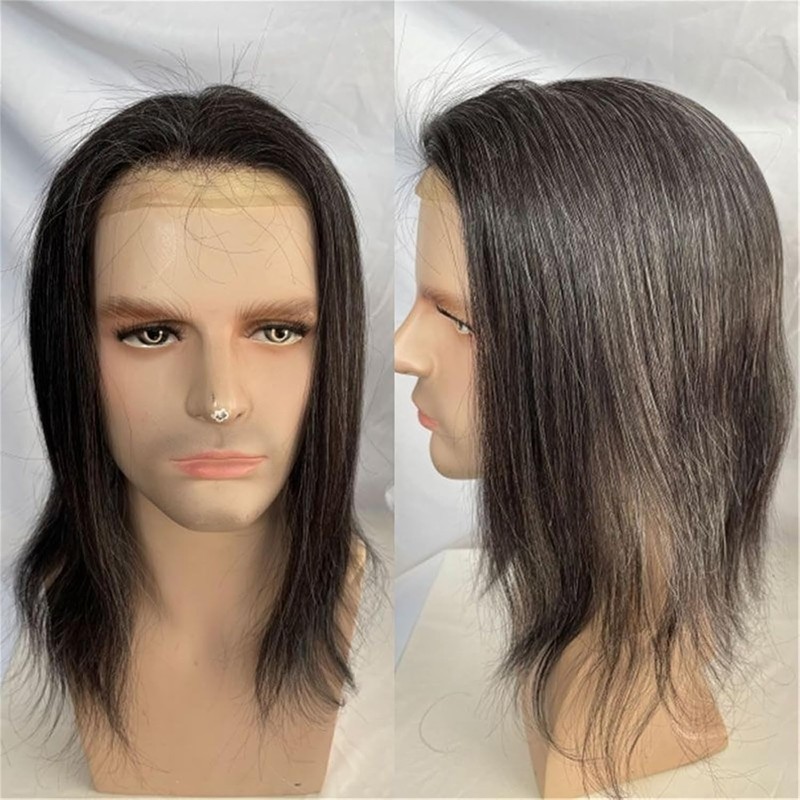 Hombres Tupé for hombre con encaje suizo #1B20, cabello humano
