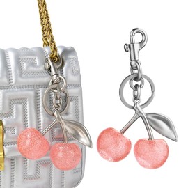 TOFBS Keyring Pendant Alloy Resin Car Bag Pendant Cherry Metal Hanging Ornaments for Best Friend, Pink and silver, Unit size