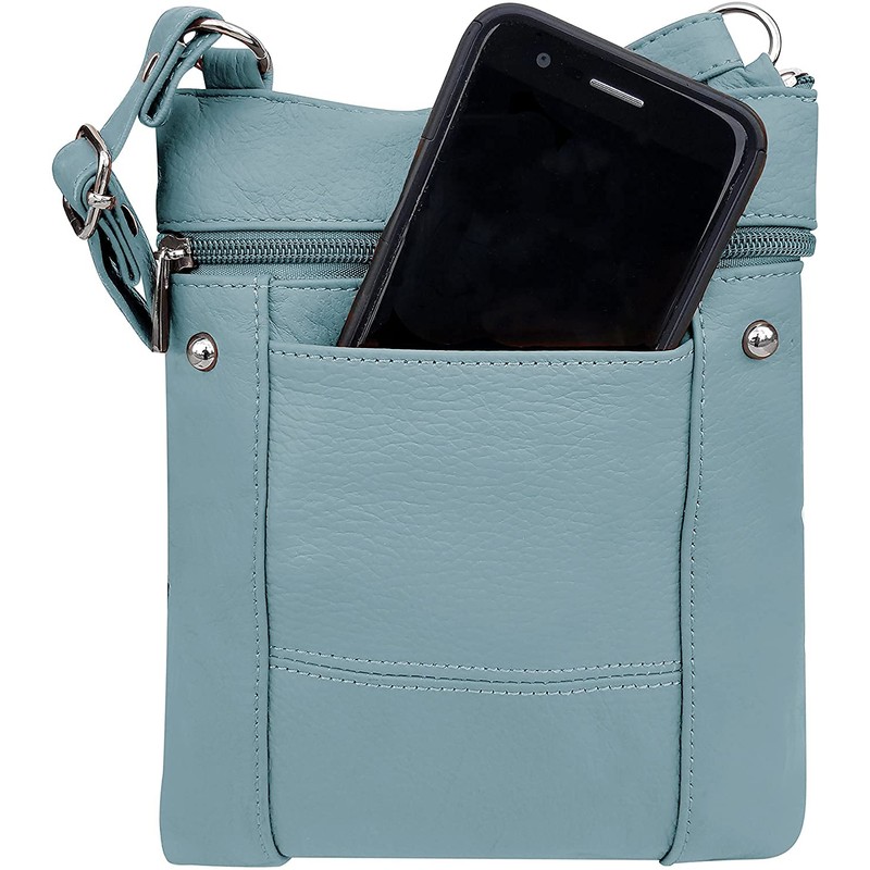 Roma Leathers Auténtico bolso cruzado XL, multibolsillo, correa ajustable, XL,