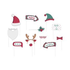 Folat 63779 Photo Booth Accessories Holly Jolly 12 Pieces Christmas Colours Christmas Accessories, Photo Props, Glasses Christmas, Xmas Party Photo Supplies, Multicoloured