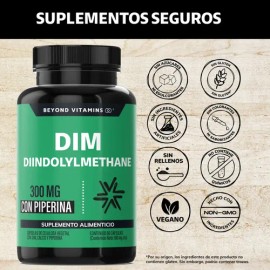 Beyond Vitamins  Dim Suplemento 300 Mg  Diindolilmetano Avanzado  Piperina Al 95  Calcio  Diindolylmethane - Vitaminas Mujer  Hombre  2 Meses         