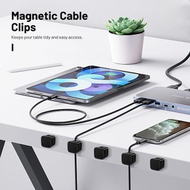 Magnetic Cable Clips Cord Organizer Magnetic Cord Holder Cable Smooth Adjustable Holder Keeper for Desktop,Nightstand,Wall,Home Office,Phone,Car (Black)