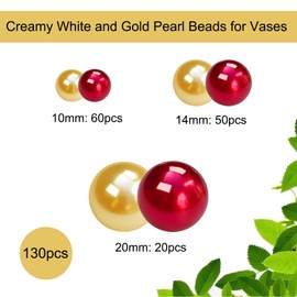 LWQYHTT Floating Pearl for Vase Filler No Hole Floating Pearl Beads for Wedding Centerpiece Home Table Decor, Pearls for Brush Holder 130PCS (Gold, Red)