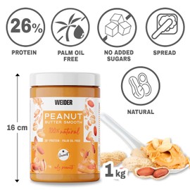 Weider Weider 1 kg Peanut Butter 100% Natural, with a smooth and creamy texture. No added sugars. Suitable for vegans. Without palm oil (1 kg)