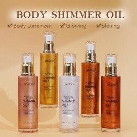 Liyalan Aceite Corporal Brillante Bronce Oro 5 Colores Bronce 100 ml Iluminador de Cara Perla Iluminador Corporal Maquillaje Brillo Purpurina Líquido 