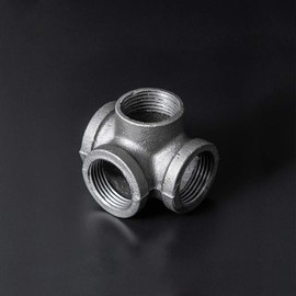 1/2" 4-Way Side Outlet Tee, Home TZH Malleable iron Pipe Fittings for Industrial vintage style, Flanges with Threaded Hole for DIY Project/Furniture/Shelving Decoration (10, 1/2")