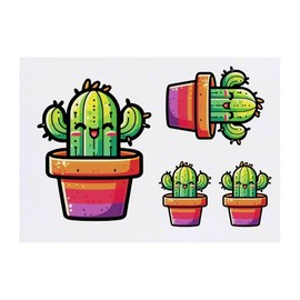 Azeeda 4 x 'Süßer Kawaii-Kaktus' Temporäre Tattoos - Wasserfest, Hautfreundlich & Ungiftig · Transfers in Verschiedenen Größen (TO00075810)