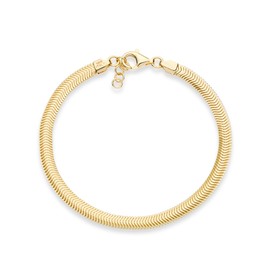 Miabella Italian 18K Gold Over 925 Sterling Silver 4mm Flat Snake Dome Herringbone Chain Link Bracelet for Women Men, Made in Italy (Length 6.5 Inches)