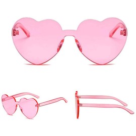 QUUPY 4 Pcs Heart Shaped Rimless Sunglasses Transparent Candy Color Frameless Glasses Tinted Eyewear for Mardi Gras Summer Party Beach Sunglasses