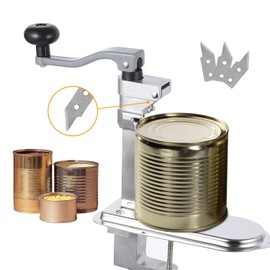 Heavy Table Can Opener with 3 Spare Blades, Opener for Cans Up to 11.8”/30cm, Manual Duty Commercial Counter Top Can Opener, With Stainless Steel Blade and Plated Steel Base, Stainless Steel