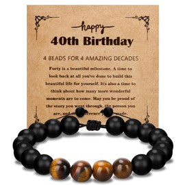 Yadiana 40th Birthday Gifts for Men, Mens Beaded Bracelets with 4 Tiger Eye Stone Adjustable Natural Polished Stone Bracelets, 40 Year Old Mens Birthday Gift Ideas for Him Grandpa Dad Husband Uncle Brother Friend