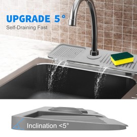 Faucet Mat for Kitchen Sink - Faucet Guard & Draining Mat, Sponge Holder for Kitchen Sink - Silicone Mat, Splash Guard for Kitchen Sink Area, Kitchen Sink Mat - 18 Inch - Grey