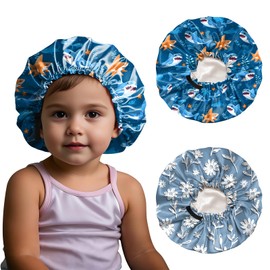 BHAHB 2 PCS Kids Bonnets for Girls Boys Satin Silk Bonnets Double Layer Elastic Adjustable Hair Caps for Sleeping Reusable Cute Aesthetic-Shark Flowers