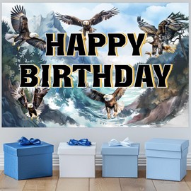 Eagle Birthday Party Decorations, Eagle Happy Birthday Backdrop Banner 3 x 5ft Cool Bald Eagle Mountain Eagle Hanging Photo Background Banner for Eagle July Birthday Party Boy