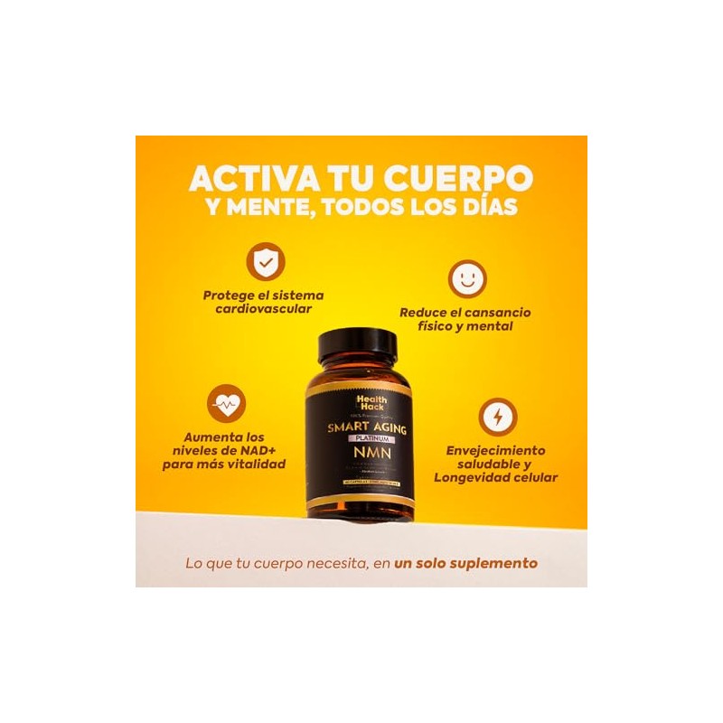 NMN Resveratrol NAD+ Glicinato de Magnesio Longevidad Health Hack