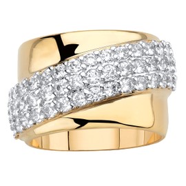 PalmBeach Yellow Gold-Plated Round Cubic Zirconia Diagonal Ring Sizes 6-10 Size 10