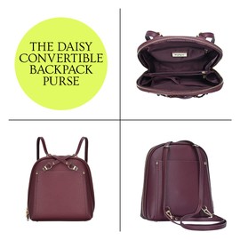 MMS Brands Miztique The Daisy Convertible Backpack Purse for Women (Berry) | Soft Vegan Leather Shoulder Strap Bag or Convertible Backpack | 10.5in x 4in x 11.5in |