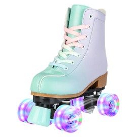 Gets Roller Skates Women and Girl, PU Leather Flash Women Roller Skates, Cute Adjustable Purple Green Four-Wheel Beginner Adult Roller Skates Girl Skates Indoor (38)