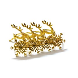 Climple Napkin Rings Set of 8 - Gold Deer Snowflake Napkin Rings - Xmas Christmas Napkin Rings Holder Buckles for Snowflake Decorations, Fall, Holiday, Thanksgiving, Christmas Table Decorations
