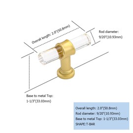 Goldenwarm 5 Pack-Clear Acrylic Drawer Knobs Brushed Brass Cabinet Hardware - LS9165GD T Bar Acrylic Drawer Pulls Gold Clear Cabinet Hardware Single Hole Drawer Pulls