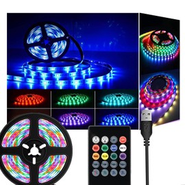 6.5ft 5V RGB 5050 LED Strip Light with Music sync, USB Powered, 24keys Remote Control, DIY Modern Style,Transform Your TV Viewing Experience with LED Backlighting