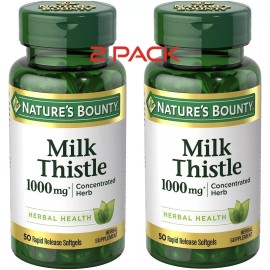 Nature’s Bounty 2 Pack Milk Thistle (Silymarin) 1000 Mg 100 Softgels (2x50) Liver Health Non-GMO