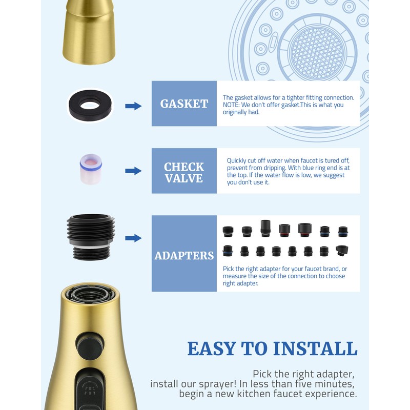Kitchen Faucet Sprayer Head Replacement - with 15 Adapters Pull
