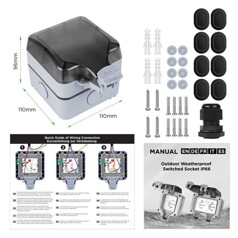 Upgrade Outdoor Socket Waterproof Socket IP66 with Switch Indicator Light,