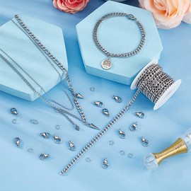 UNICRAFTALE 5M Stainless Steel Curb Chain Cuban Link Chain Twist Link Necklace Chain Bulk Spool with Open Jump Ring Lobster Clasp Chain Bracelet Necklace Making Kit for Women Jewelry Making