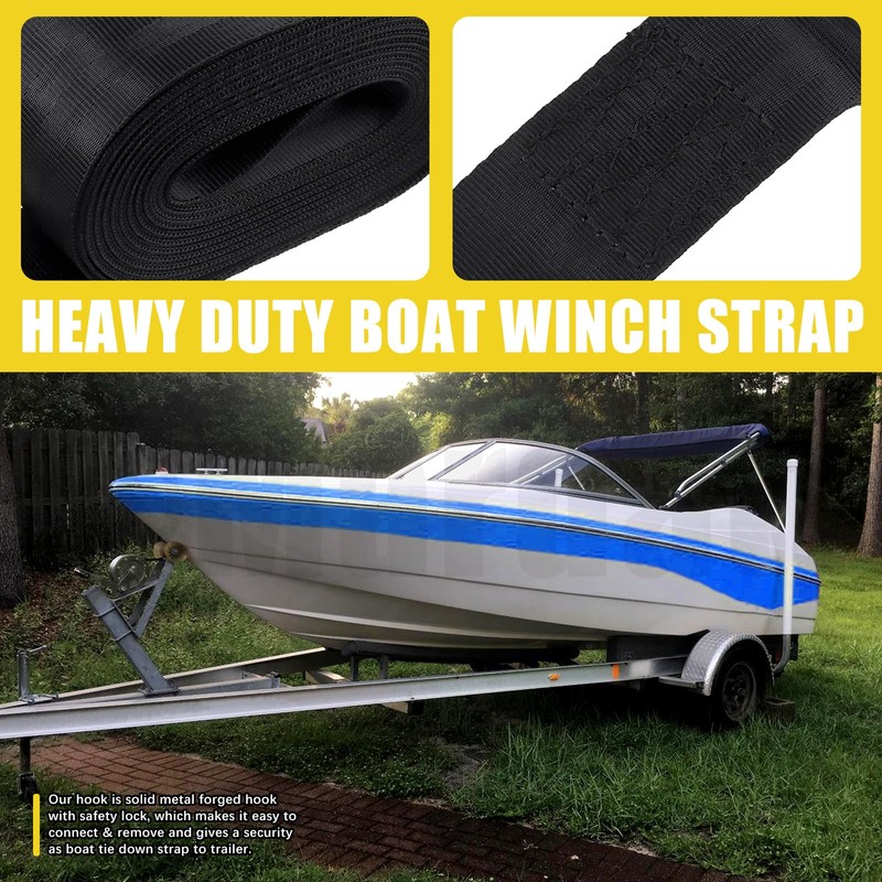 Mardatt 20 Feet Trailer Winch Strap with Safety Snap Hook