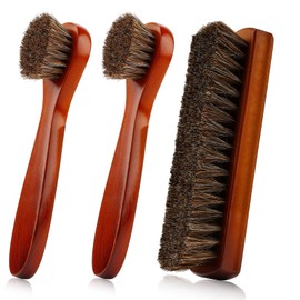 3 Pack Shoe Brush Set, Horsehair Leather Cleaning Brushes for Shoes and Boots, Professional Shoe Care Kit with Long and Large Brushes for Men and Women